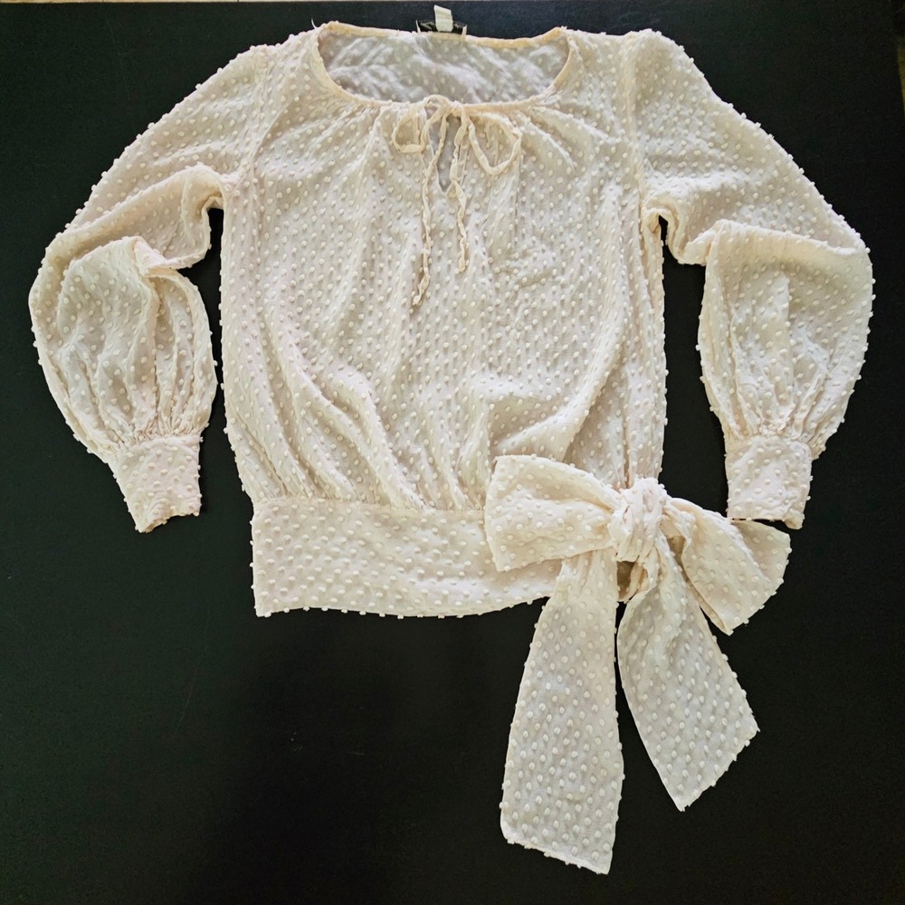 Lillie Rubin Women Cream Silk Cotton Swiss Dot Blouse 6 Romantic Top Shabby Chic
